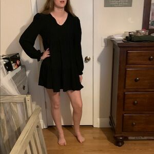 SHEIN Black V-Neck Bishop Sleeve Sundress